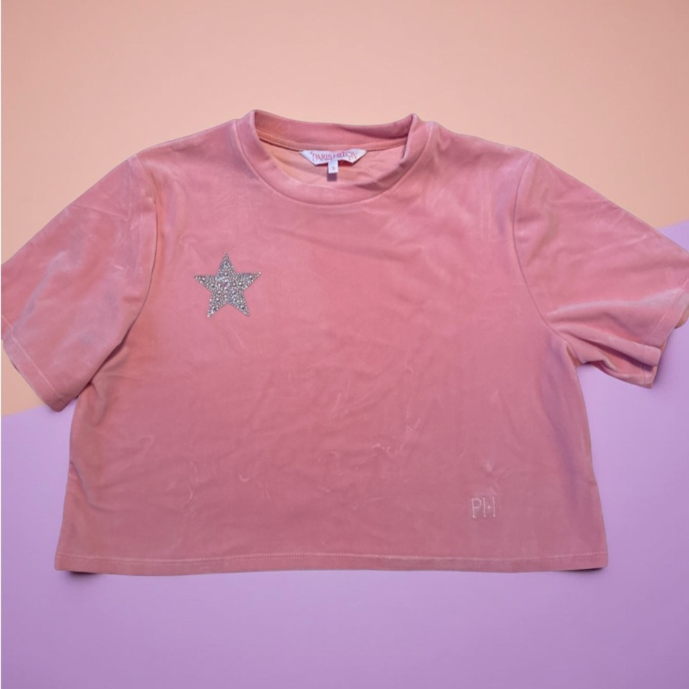 Paris Hilton Pink Crop Top with Silver Star